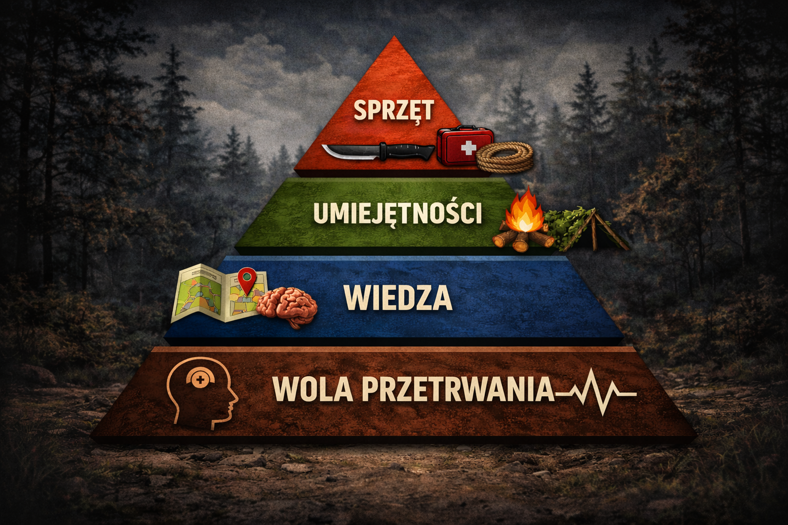 Piramida priorytetów przetrwania  i co jest naprawdę ważne w przetrwaniu - warto wiedzieć - zdjęcie do wpisu